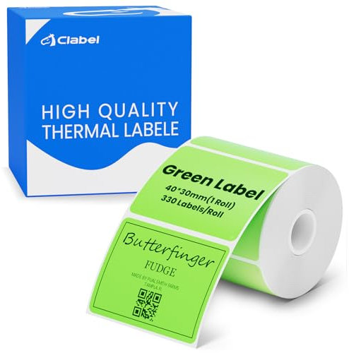 CLABEL 1 Rolle 40x30mm Thermo Grün Etikettenband für Etikettendrucker Selbstklebend Klebeetiketten zum Beschriften Aufkleber für Schule Unternehmen Geschäft Zuhause Preis, 330 Stück/Rolle(1,57x1,18)