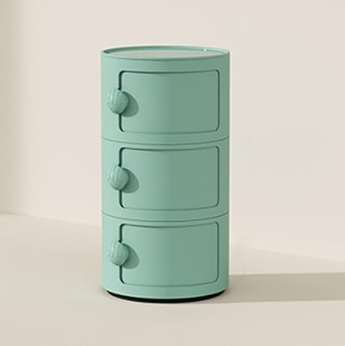 GLMGBP Round Nightstand with Sliding Doors, Round Bedside Table, Bedside Cabinet, Storage Nightstand with Drawers, Plastic Storage Cabinet, Modern End Table, Side Table for Living Room, Bedroom, Ba