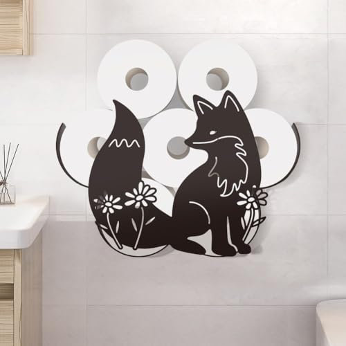 WADORN Porte Papier Toilette Fox, Support de Rangement de Papier Toilette Décoratif en Forme d'animal de Renard Amusant 8 Rouleau Supplémentaire pour Salle Bain Ferme