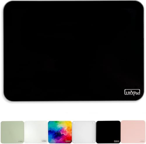 Glassboard Studio LuxxPad Glas-Mauspad – Mauspad für Gaming und trocken abwischbar, gehärtetes starkes Glas mit rutschfesten Gummifüßen für Gaming und Arbeit (Schwarz, 25,4 x 35,6 cm)