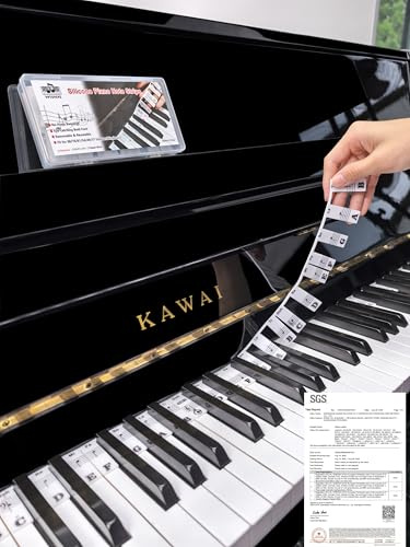 Removable Piano Keyboard Stickers for Beginners, Reusable Silicone Piano Key Labels for 88-Key Standard Full-Size Keyboards – No Residue, Easy Learning for Kids & Adults(Classic Black)