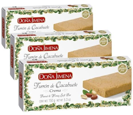 Doña Jimena Turrón de Cacahuete y Miel, Textura Cremosa, Calidad Suprema, Típico Dulce Navideño, Turrón Tradicional Sin Gluten, Almendra, 150 Gramos (Paquete de 3)