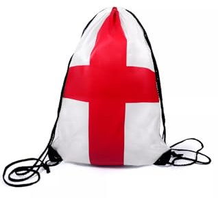 England St George Flag Drawstring Gym Bag, White and Red Cross Design, Sports Rucksack