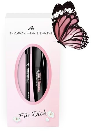Manhattan Augen-Make-Up Set: Manhattan Wonder'Tint Mascara, Fb 001 Black, 11ml, gratis Eyemazing Khol Kajal Eyeliner 1010N Black, 1,3g