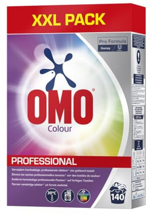 Omo Professional Lessive colorée en poudre - 7 kg - Couleurs vives, pas de décoloration - Haute capacité anti-taches - 140 lavages