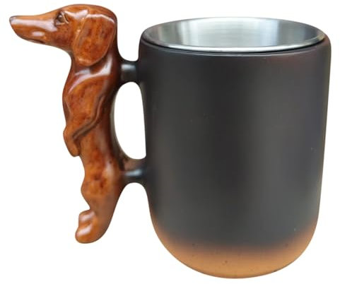 Taza de café 3D Dachshund, 330 ml, hecha a mano, creativa, diseño de perro con asa, regalo para amantes de los perros (A)