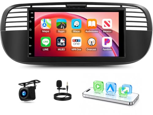 OiLiehu 4G+64G Android 13 Car Stereo for FIAT 500 2007-2015 with Wireless CarPlay Android Auto, 7'' IPS Touchscreen 2 Din Radio with WiFi GPS Mirror Link Bluetooth FM RDS EQ SWC USB Backup Camera