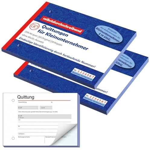 Nezyo Quittungsblock Kleinunternehmer DIN A6 Gelocht, 2 Stück, Horizontal