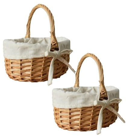 2 Stücke Osterkörbchen mit Henkel Osterkörbchen Weidenkorb Hochzeit Streukörbchen Kleiner Blumenstreukorb Geflochtener Blumenkorb für Tischdeko für Hochzeit Tischdeko (Khaki)