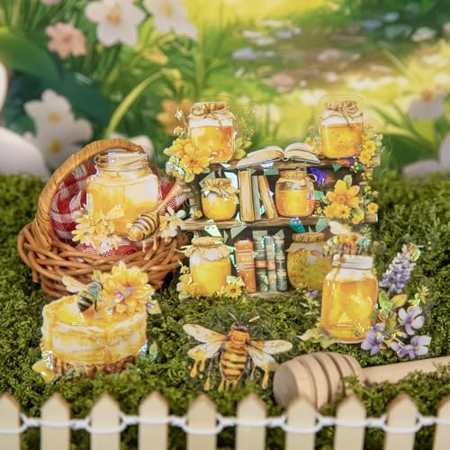 60pcs Scrapbook Zubehör Stickers,Bienen Blumen Thema Sticker für Bullet Journal Fotoalbum,Notebook,DIY Journaling,Painting(Honeybee Garden)