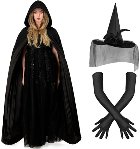 AUYAO Witch Hooded Cape Halloween Spider Hooded Cape Grim Reaper Outfit Vampire Bat Hooded Cloak Christmas Fancy Cape Fancy Dress Costume Masquerade Party