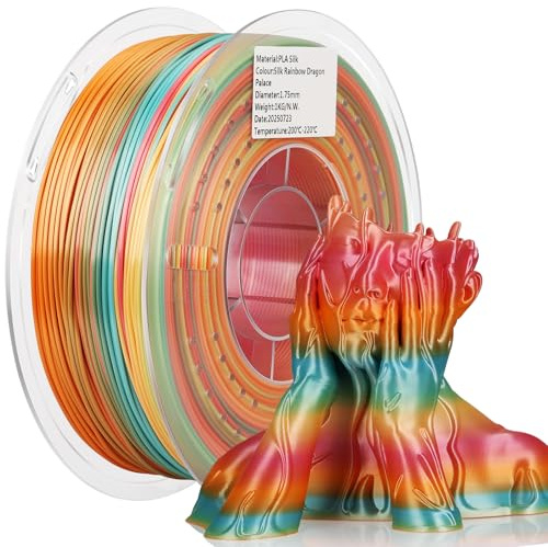 LANDU Silk PLA 3D Drucker Filament Mehrfarbiges PLA Filament 1.75mm 1kg/2.2lb Seide Rainbow Color Gradient 3D Filament Hochglänzende Oberfläche Maßgenauigkeit +/-0.02mm Silk Regenbogen