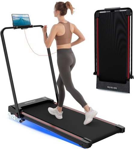 LIKESPORTING Laufband für Zuhause Klappbar, 4 in 1 Laufband & Walking Pad 1-12 km/h, mit 3-Stufen Steigung, 1400W Leiser Motor, Display & LED-Lichtleiste, Fernbedienung, Halterung & für Heim & Büro