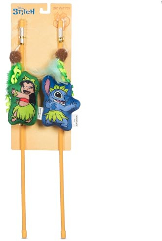 Disney for Pets Lilo and Stitch 2pk Feathered Wand Cat Toys with Catnip, Feather Teaser Set for Cats, Cute Kitty Toy for Disney Fans