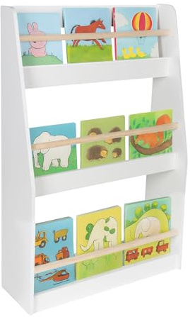 Relaxdays children's bookshelf, 3 open compartments, HxWxD: 90 x 60 x 20 cm, toy storage shelf, white/natural