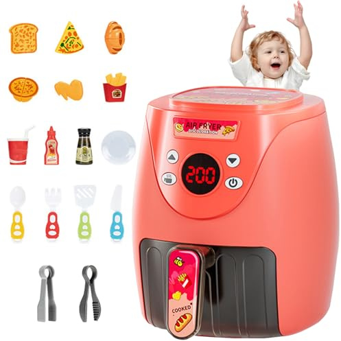 Jorzer Freidora de Aire de Juguete con 15 Accesorios, máquina para Hacer Galletas, Juguete con música y Luces, Alimentos Que cambian de Color, de Cocina para niños Mayores de 3 años.