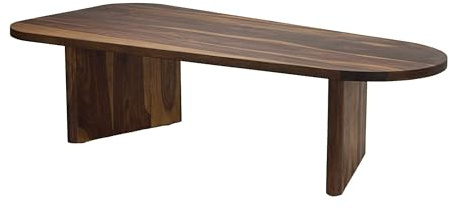 FineBuy Couchtisch Oval 120x60x32 cm Sheesham Massivholz, Flach | Wohnzimmertisch mit abgerundeter Form, minimalistischer Sofatisch aus Echtholz, handgefertigtes Unikat