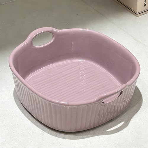Rund Auflaufform Keramik für Heißluftfritteuse 18 x 17 x 6 cm, Bunt Glasiertes Backform Rund, Lasagneform für Lasagne Pommes Frites Aufläufe und Suppen (Lila, L)