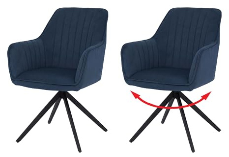 Mendler 2er-Set Esszimmerstuhl HWC-L79, Küchenstuhl Lehnstuhl Stuhl Armlehnen, drehbar Auto-Position Stoff/Textil - blau