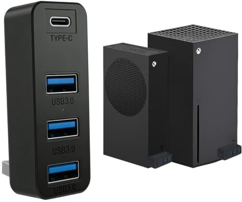 4 Ports USB Hub 3.0 for Xbox Series X/S, 5Gbps High Speed USB Hub Splitter Expansion Adapter for External Hard Drives, USB Flash Drive, Wireless Headset with 3 USB 3.0 Ports + 1 USB-C Port (Black)