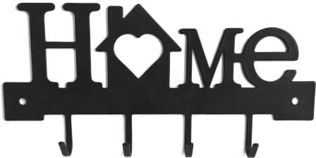 Comforso Sweet Home Key Holder for Wall with 4 Hooks - Rustproof & Waterproof Matte Black Metal Key Hooks Rack, Wall Mounted with Smooth Rounded Edges for Entryway, Home & Office Organization