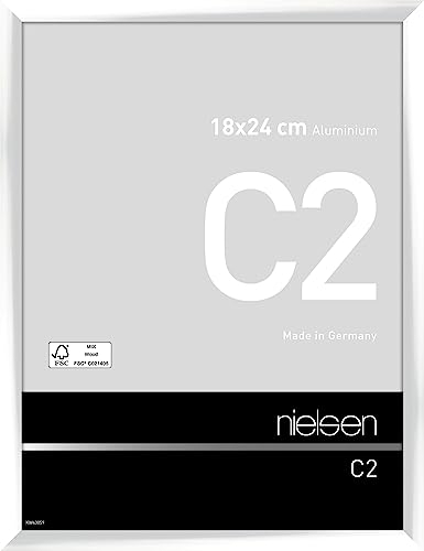 nielsen Bilderrahmen, 18 x 24 cm, Aluminium, Weiß glanz, Fotorahmen zum Auftstellen und Aufhängen im Hoch- & Querformat, Echtglas, C2