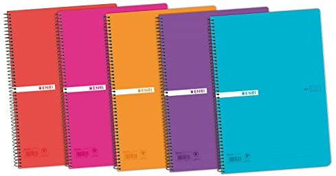 Cuadernos Folio(A4) Enri. Pack de 5 unidades. Tapa plástico. 80 Hojas cuadrícula 4x4. Colores aleatorios, Fº (400042280)
