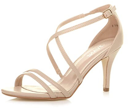 Ajvani Womens Ladies mid high Heel Strappy Crossover Wedding Sandals Shoes Size 6 39, Nude Matte, 6 UK