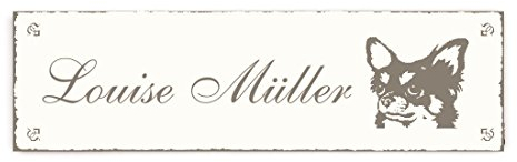 Selbstklebendes Türschild CHIHUAHUA LANGHAAR - mit Wunschnamen - 20 x 6 cm