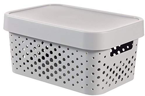Curver 04760-099-00 Aufbewahrungsbox Infinity Punkte mit Deckel 4,5L in Plastik 26.8 x 18.6 x 12.4 cm, hellgrau