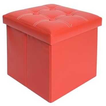 Rebecca Mobili Pouf Contenitore, poggiapiedi Seduta Rosso, cubo, Legno MDF Finta Pelle, Arredamento Moderno - Misure 30 x 30 x 30 cm (HxLxP) - Art. RE4900