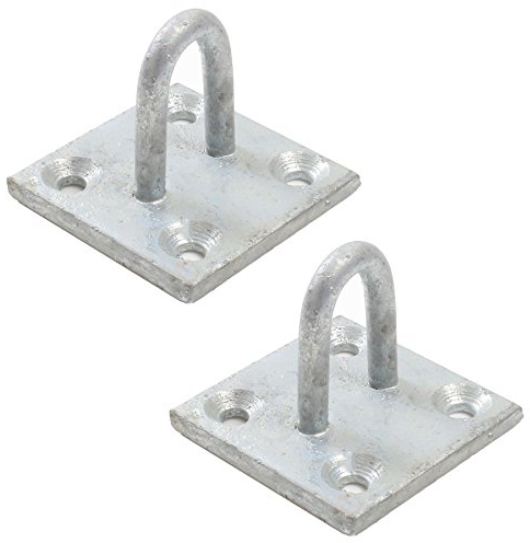 White Hinge Limited 2X Heavy Duty 50mm Square Staple Eye Plates - Galvanised Zinc Tether Ring/Hooks