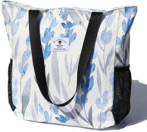 ESVAN Große Umhängetasche mit Blumenmuster, wasserdicht, für Fitnessstudio, Strand, Reisen, Alltag