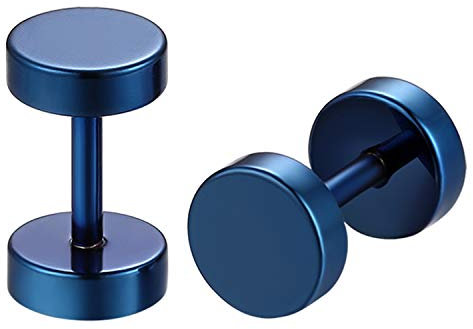 JewelryWe Schmuck Unisex Ohrringe, 6mm Runde Kreis Ohrstecker Tunnel Fake Piercing Ohr Plug für Herren Damen, Edelstahl, Blau