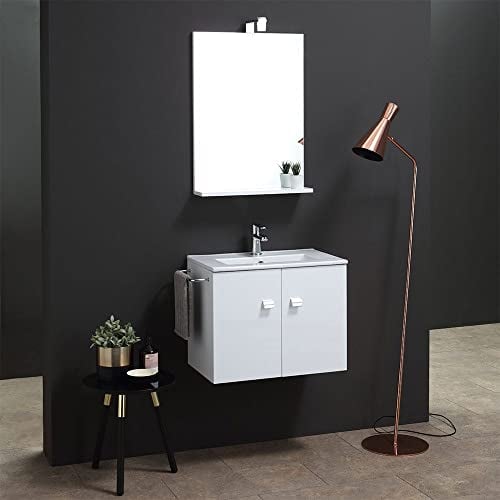 Kiamami Valentina Mobile Bagno da 60 cm con lavabo e Specchio Bianco | Square