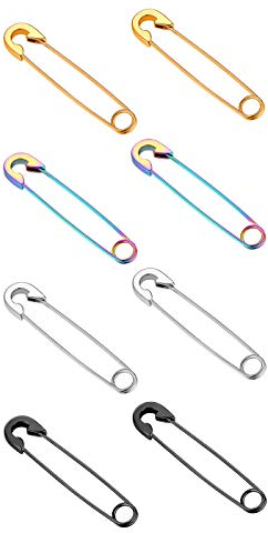 Flongo Damen Ohrringe Herren Ohrstecker mit hängendem Pin Sicherheitsnadel Anhänger Gestüt Stecker Huggie Ohrhänger Creolen Gotik Punk Frauen Männer (4 Paare, Silber/Gold/Schwarz/Bunt)