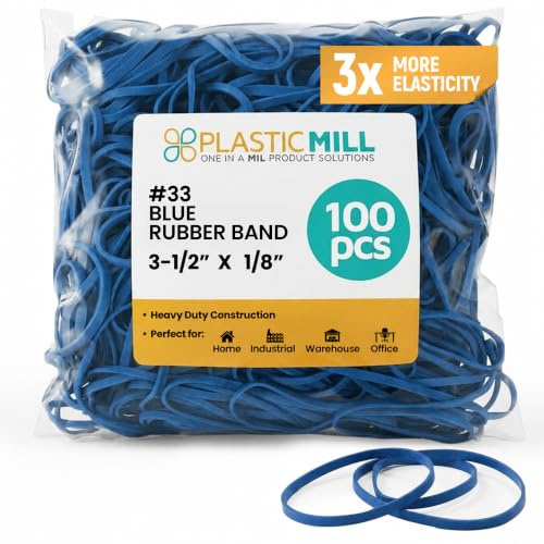 PlasticMill Rubber Bands - #33 Size - Blue Rubberbands - 100 Count.