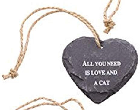 Words of Wisdom Slate Hanging Heart Plaque (All You Need is Love and a Cat)