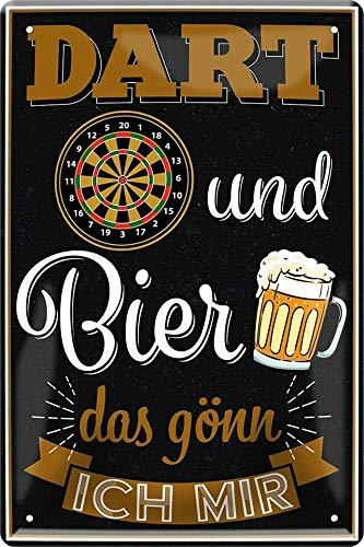 WOGEKA ART Retro Blechschild - Dart und Bier gönn ich Mir - witziger Spruch als Geschenk-Idee zum Geburtstag Weihnachten zur Dekoration 20x30 cm Vintage-Design aus Metall 228