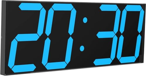CHKOSDA LED Large Digital Wall Clock, Oversize Wall Clock with 6” Numbers, Remote Control Count up/Countdown Timer Clock, Auto Dimmer, Big Calendar and Thermometer(Ice Blue)