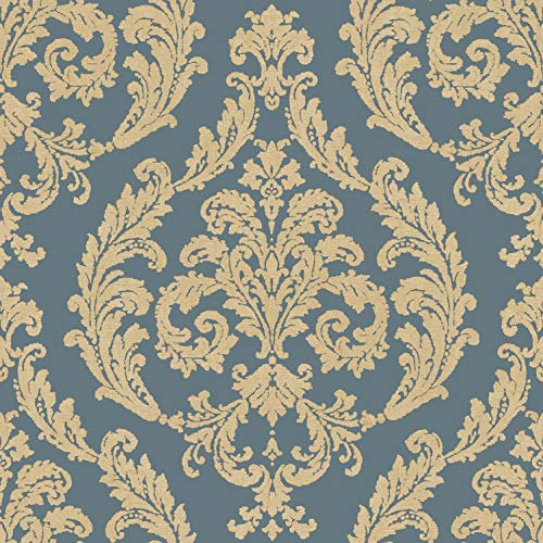 Galerie G67610 Palazzo Large Scale Damask Design Wallpaper, Blue, 10m x 53cm