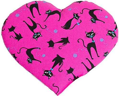 Cuscinetto a forma di cuore con semi di grano, ca. 30x25cm - Gatto nero fucsia - Cuore termico per microonde, forno e frigorifero