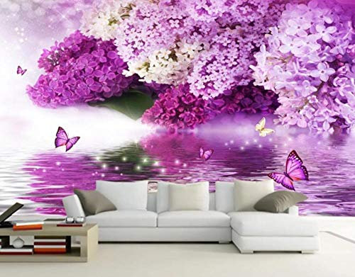 ZXCHEE Fototapete Lila Blumenflussreflexion 200x140cm Tapete Kinderzimmer Vliestapete Wohnzimmer Schlafzimmer Wandtapete Deco