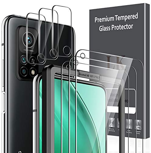 LK 6 Pezzi, Compatibile con Xiaomi Mi 10T 5G/10T PRO 5G Pellicola Protettiva, 3 Pezzi Vetro Temperato e 3 Pezzi Protezione Fotocamera Protezione Schermo Pellicola, Strumento Una Facile Installazione