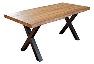 SAM Esstisch Xerez 300x100 cm Akazie Natur Baumkante X-Gestell schwarz | Baumkantentisch massiv, Akazienholz naturfarben, Metallgestell, Esszimmertisch
