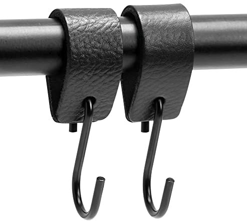 Brute Strength - S Haken Mit Lederschlaufe - Schwarz - 2X - 12,5 x 2,5 cm - Kleiderhaken Garderobenhaken Fleischerhaken Leder