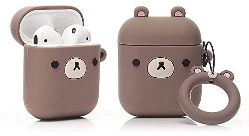 YIGEYI Silikon Hülle Kompatibel mit Airpods 1 & 2 Funny Cute 3D Cartoon Case Cover[Nette Tier-Haustier-Reihe] (Braunbär)