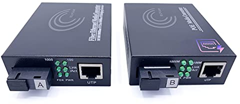 Elfcam® - Lot de 2 Convertisseur Fibre Ethernet PoE, Convertisseur de Média SFP (mini-GBIC) Inclus, Pour Caméra de Surveillance PoE, AP PoE et Téléphone IP PoE, Jusqu'à une Distance de 20KM