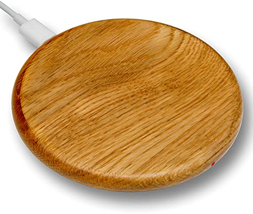 Lignum Technology.com Wooden Fast Wireless Smart Phone Charger | Real Wood Qi Charging Pad - compatible with iPhone 13/12/11/X/8, Samsung Galaxy S21/Z/Note/S20, AirPods, Sonos Roam & more (Oak)