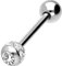 PIERCINGLINE Chirurgenstahl Barbell EPOXYRING KUGEL + KRISTALL Piercing Stab Brust Zunge Silberfarben Kristallklar 14 mm